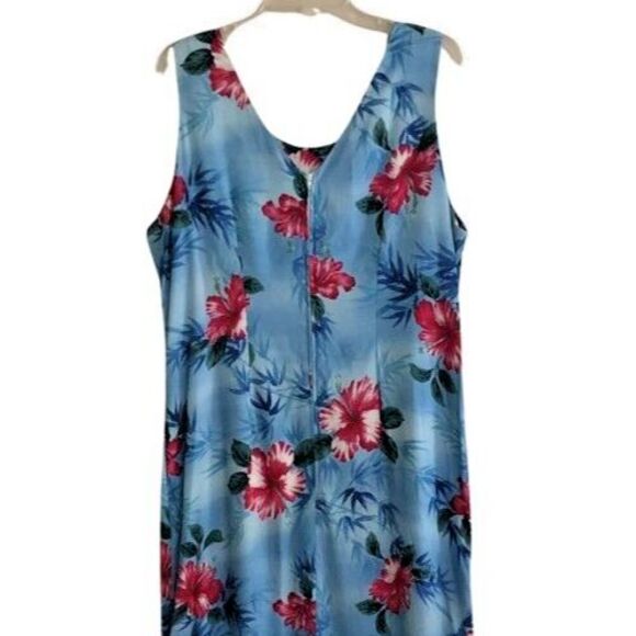 Jade Fashions Sleeveless Maxi Dress Size XL VTG Hawaii Blue Tropical Hibiscus - Picture 5 of 15